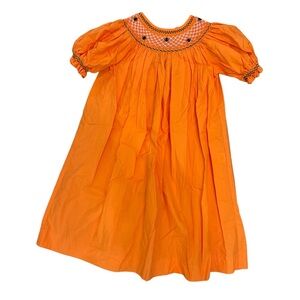 CarouselWear Halloween Spiders Smocked Orange Girls Puff Sleeve Dress